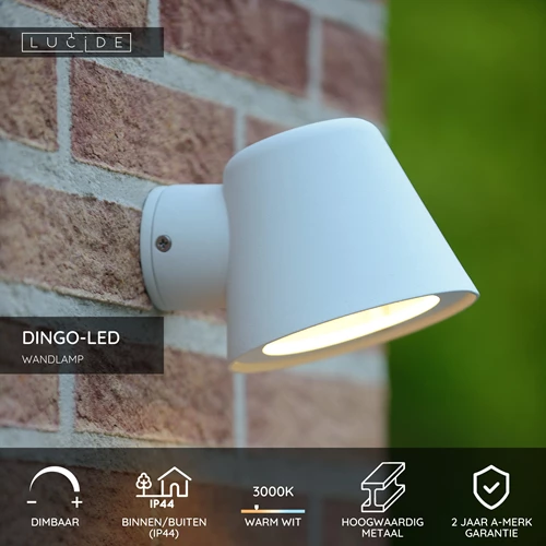 Lucide DINGO-LED - Wandlamp Binnen/Buiten - LED Dimb. - GU10 - 1x5W 3000K - IP44 - Wit - USP
